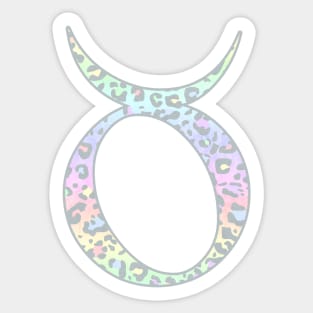 Taurus Zodiac Horoscope Symbol in Pastel Rainbow Leopard Print Sticker